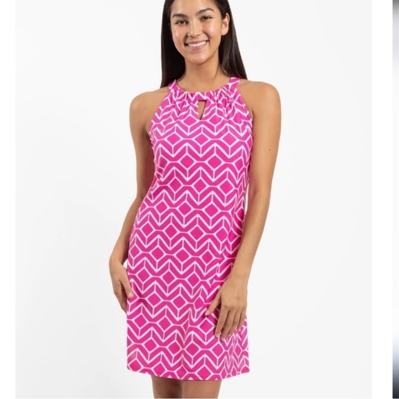 Jude Connally Dresses & Skirts - Jude Connally Lisa Jude Cloth Halter Keyhole Dress Sail Geo Sz L